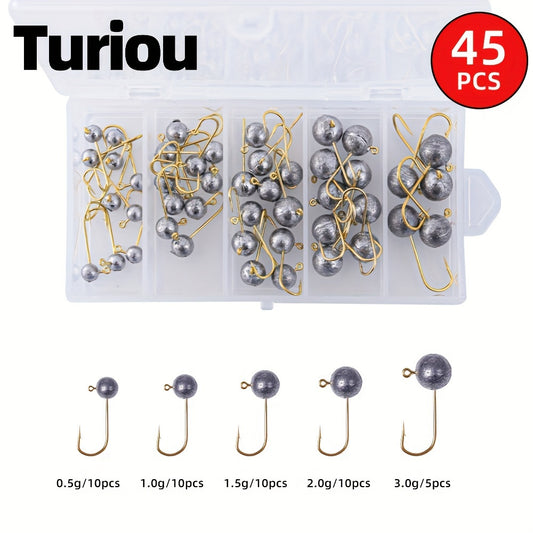 Weighted Fishing Hooks Set TURIOU 45 Pcs